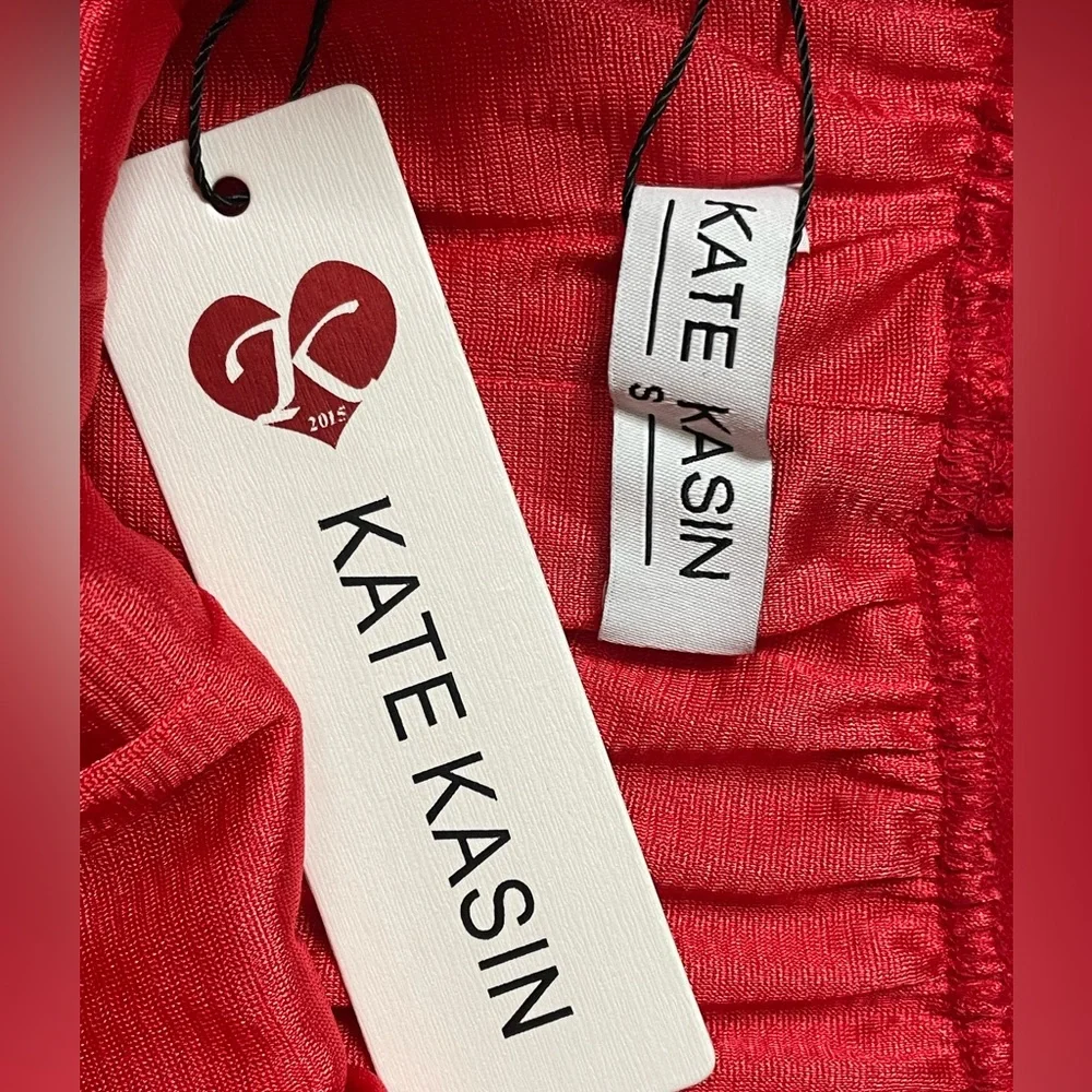 Kate Kasin Red Pleated elastic waist A line Skirt